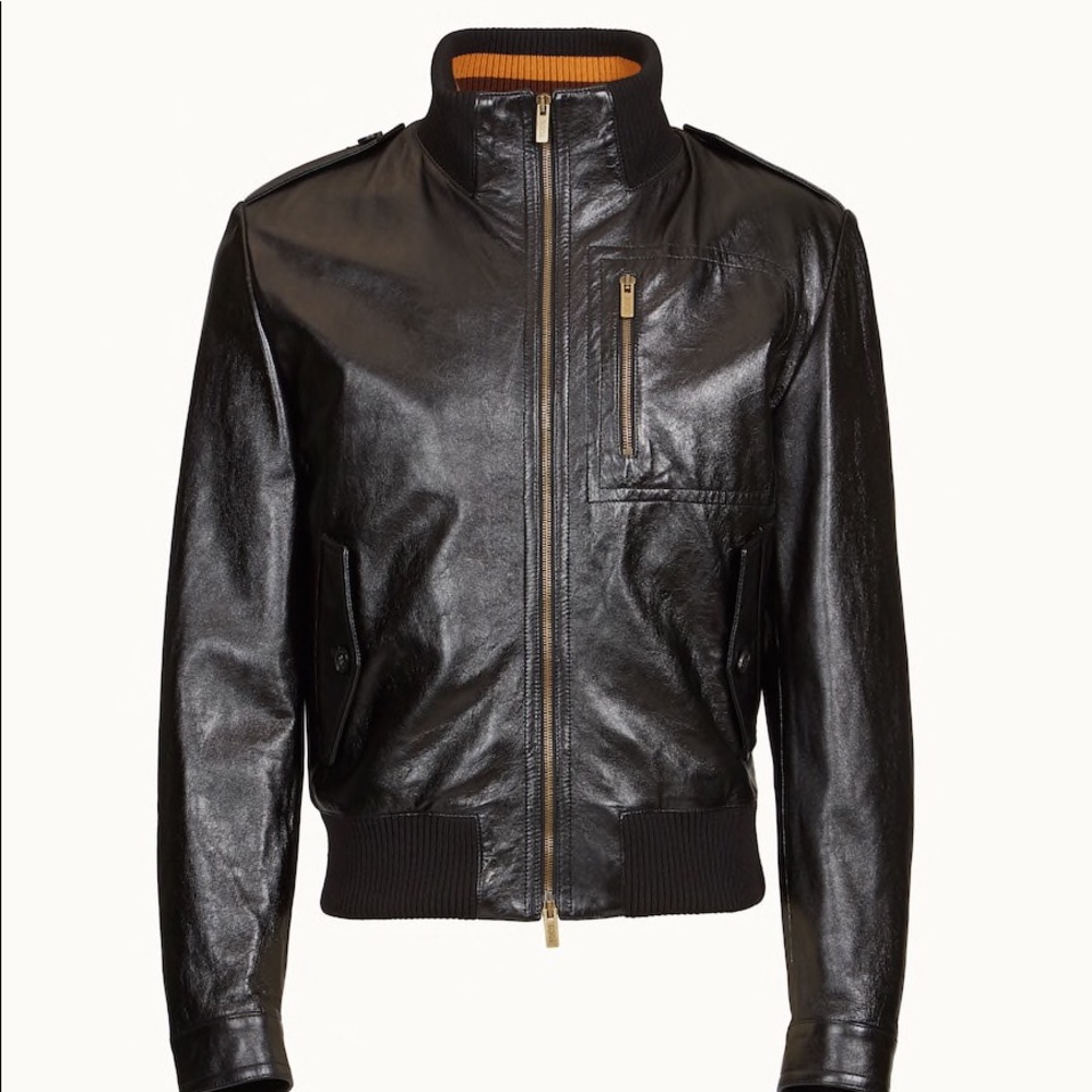 Tod’s Men Black Bomber Leather Jacket in XL